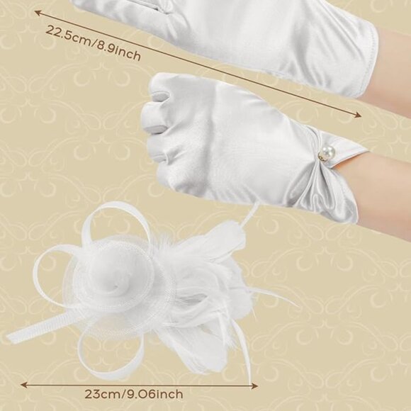 Cocktail Flower Mesh Hat and Gloves 2Pcs - Picture 6 of 6